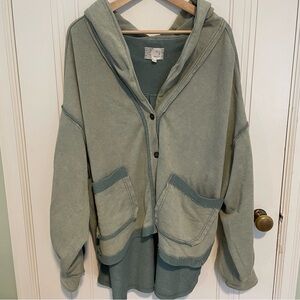Oli & Hali Sage Button Front Hooded Cardigan Cotton Sweatshirt